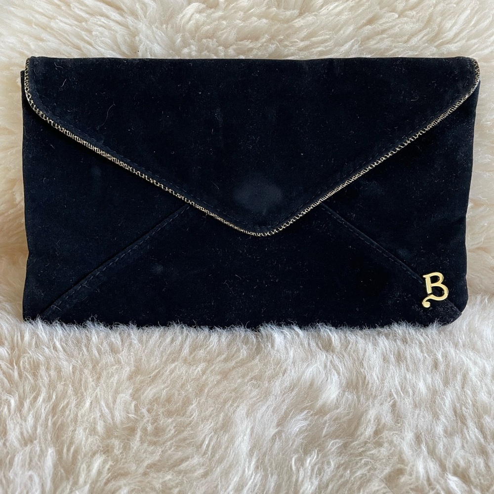 Vintage Flat Black Suede Clutch Bag